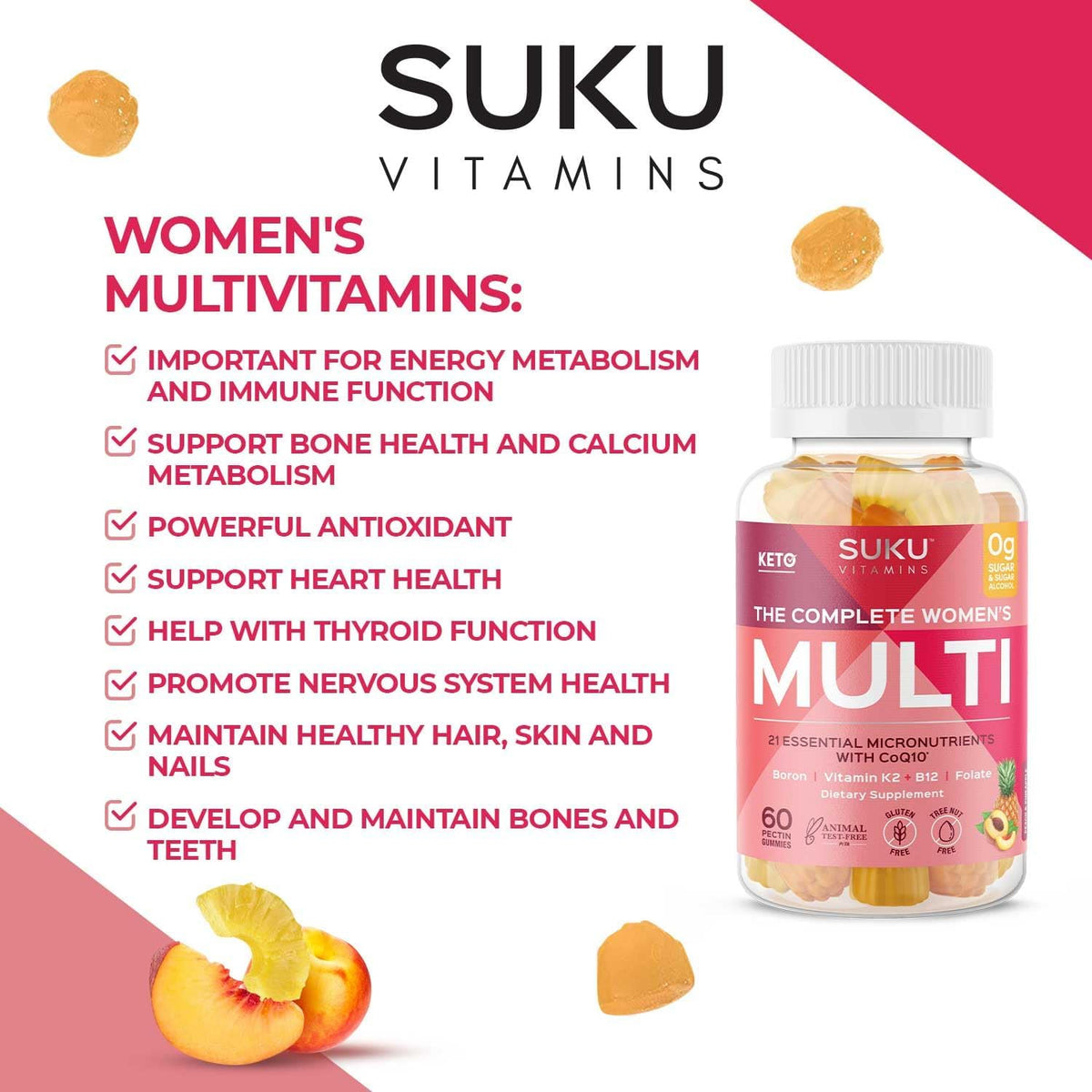 SUKU Women's Complete Multivitamin Gummies – with Boron, K2, B12, A – 60 Count - görsel 7