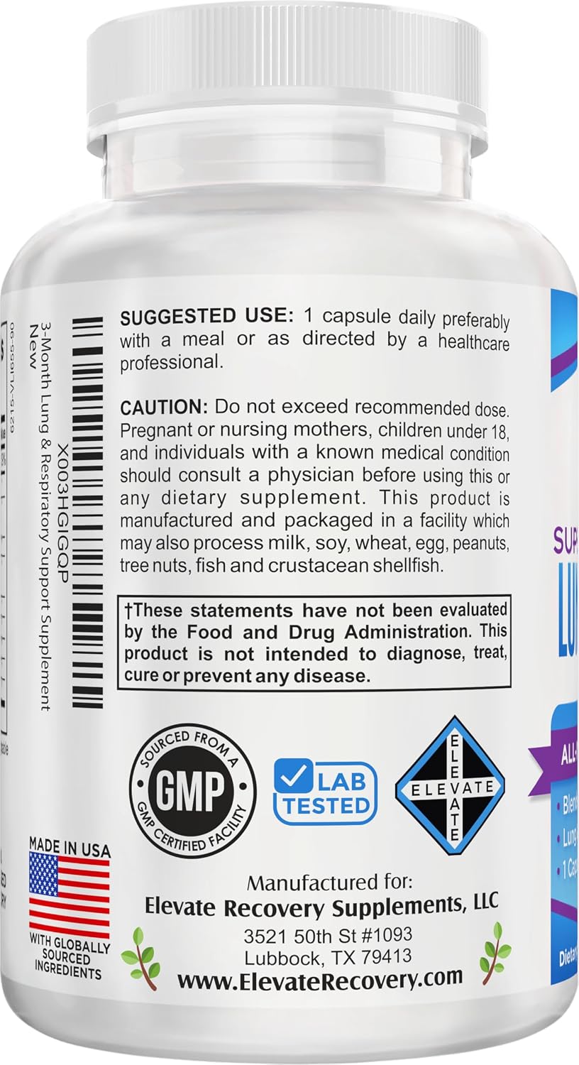 Elevate Recovery Lung & Respiratory Support Supplement - 10-in-1 Formula, 90 Capsules (3-Month Supply) - görsel 3