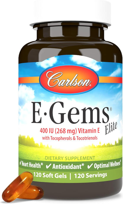 Carlson E-Gems Elite, 400 IU Vitamin E with Tocopherols and Tocotrienols, 60 Soft Gels