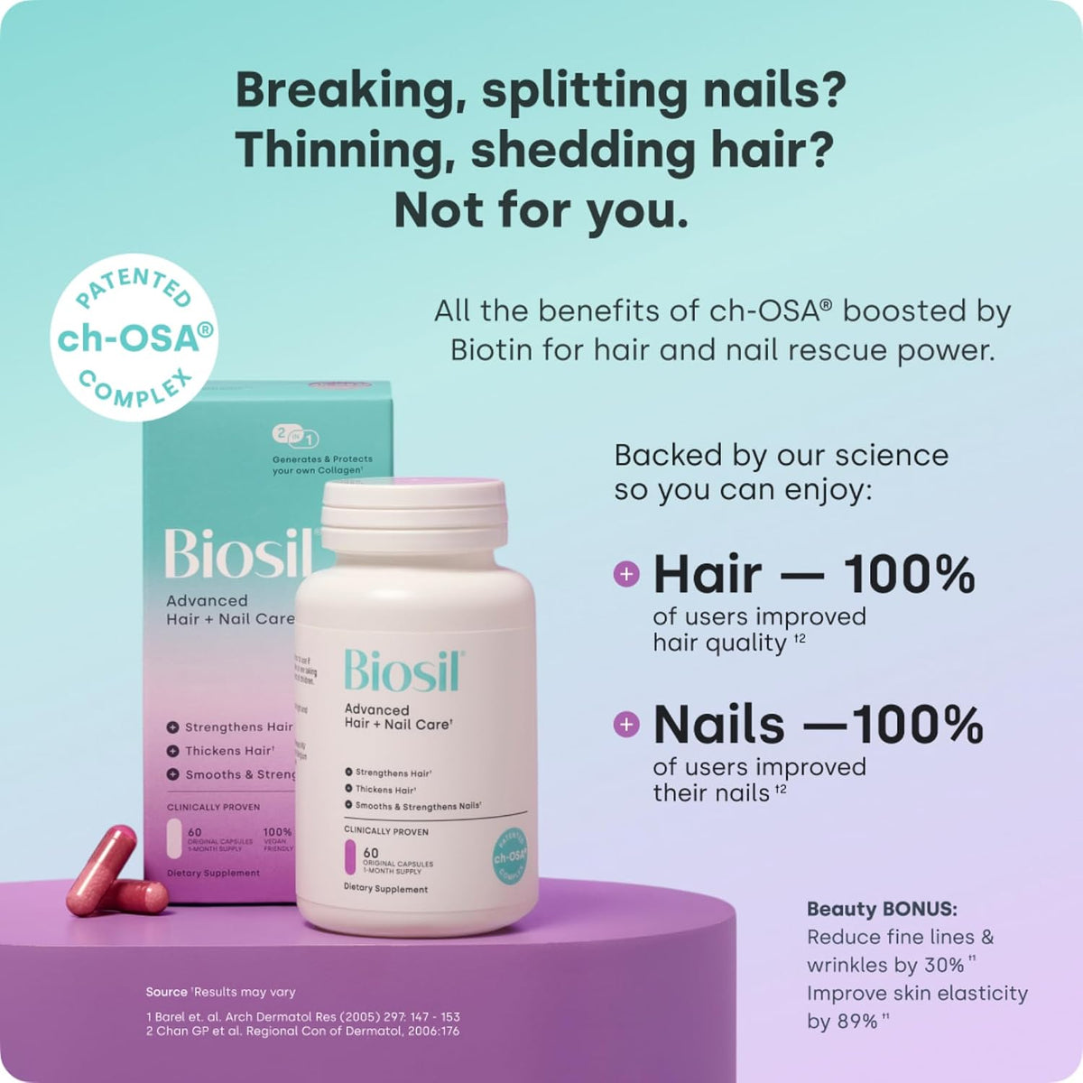 Biosil Advanced Hair and Nail Care - 120 Capsules - with ch-OSA and Biotin for Stronger Hair and Nails - görsel 2