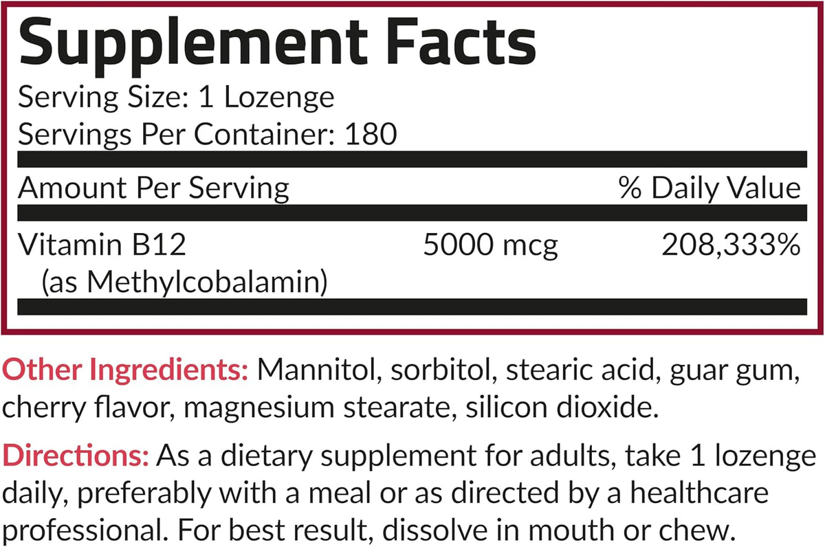 Futurebiotics Methyl B12 5000 mcg Vitamin B12 Methylcobalamin, Cherry Flavour Non-GMO, 180 Vegetarian Lozenges - görsel 8