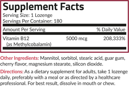 Futurebiotics Methyl B12 5000 mcg Vitamin B12 Methylcobalamin, Cherry Flavour Non-GMO, 180 Vegetarian Lozenges