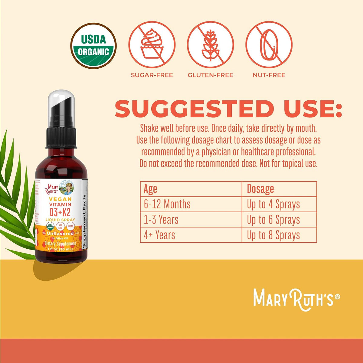MaryRuth's Organic D3 + K2 Spray - Vitamin D3 & K2 (MK-7) for Bone Health, Immunity & Normal Blood Clotting - Vegan, Non-GMO, Gluten-free - 30 ml - görsel 3