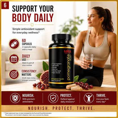 Saba Pomegranate Plus™ - Premium Healthy Ageing Support with AstaReal® Astaxanthin & Pomegranate Extract - 60 Capsules