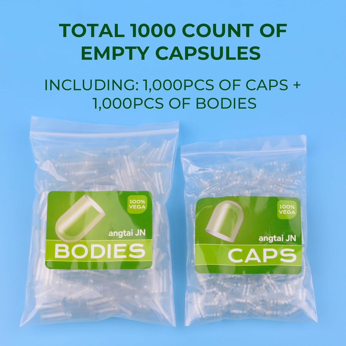 Empty Capsules Size 00 Separated Vegan – Plant Based HPMC (1000 Capsules + 1000 Bodies) - görsel 2