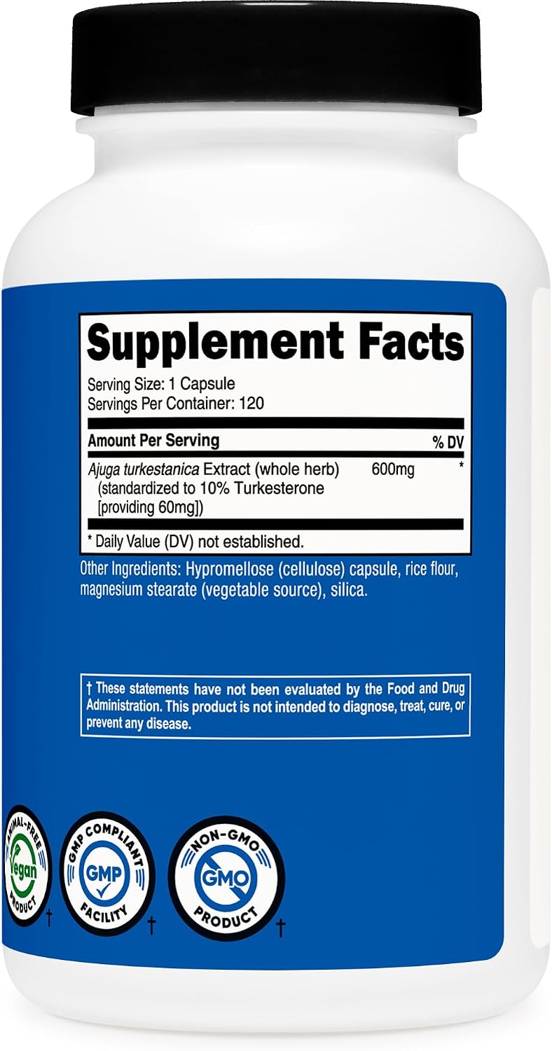 Nutricost Turkesterone Food Supplement 600mg, 120 Capsules - Vegetarian, Non-GM & Gluten-free - görsel 5