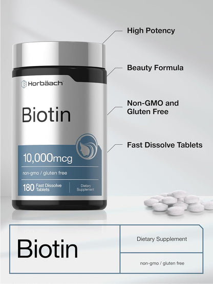 Horbäach Biotin 10000mcg Fast Dissolve Tablets - 180 Tablets