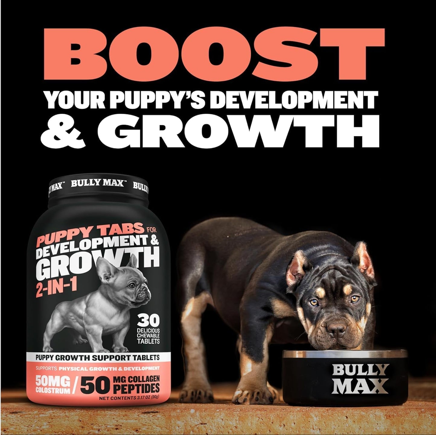 Bully Max 2-in-1 Puppy Vitamins - 30 Chewable Tablets for Growth and Development of Puppies - Multivitamin Treats and Essential Dog Supplements for Small Dogs and Large Breed Growing Pups - 2 Bottles - görsel 3