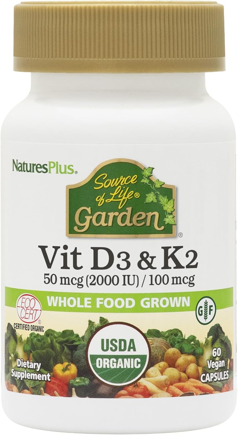 NaturesPlus Source of Life Garden Vitamin D3 & K2, 60 Capsules - görsel 1