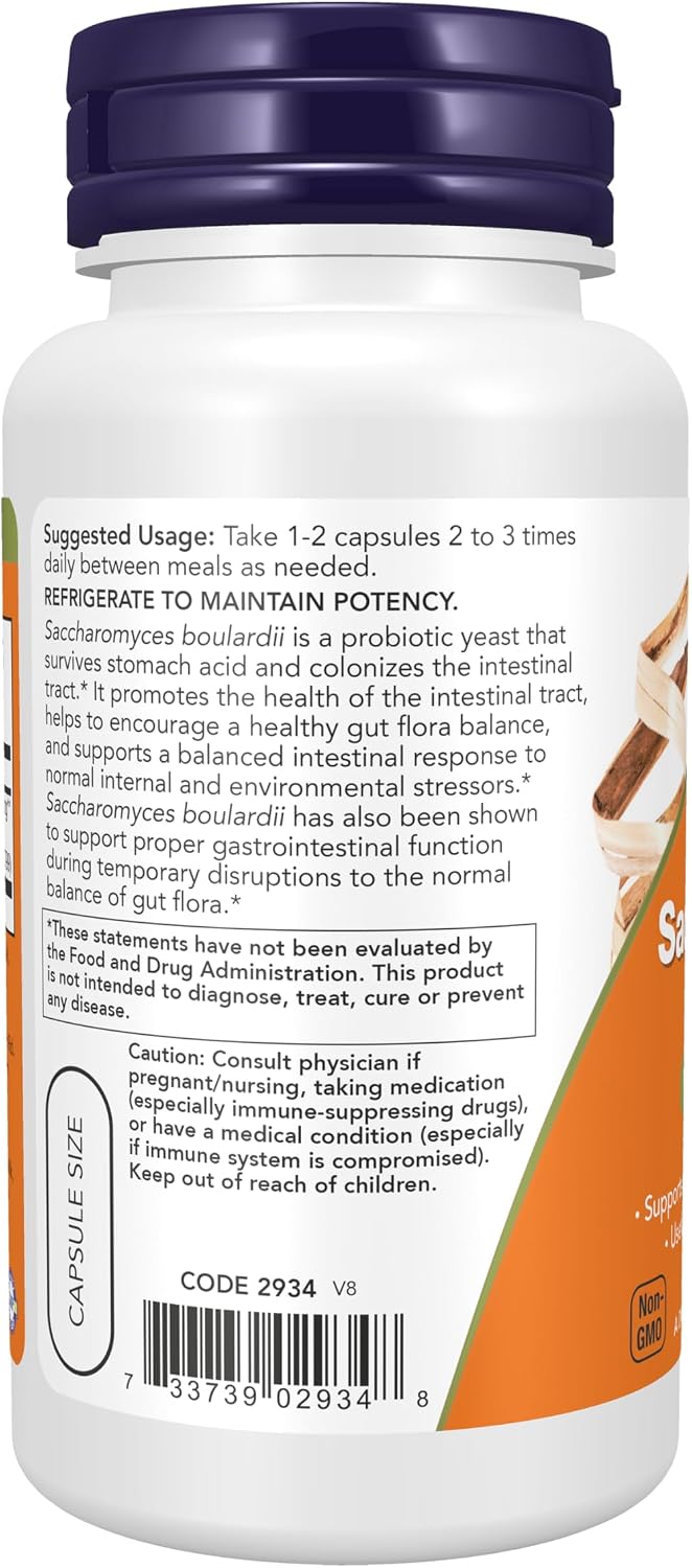 NOW Supplements, Saccharomyces Boulardii, 5 Billion CFU Probiotic, 60 Veg Capsules - görsel 3