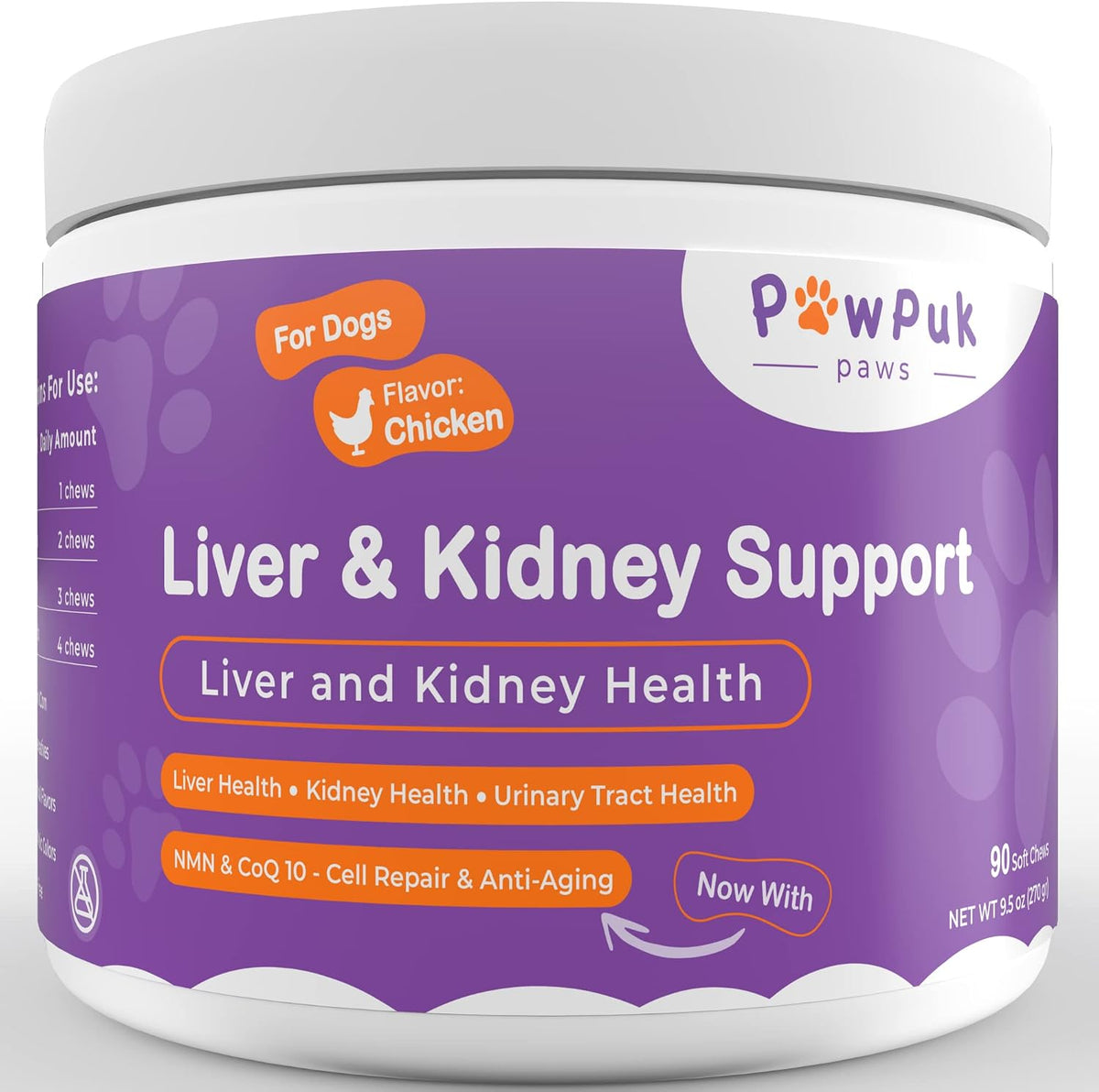 PawPuk Paws Liver & Kidney Vitamins Supplements for Dogs, SAM-e & Silymarin - Liver Function, NMN & CoQ10 - Anti-Ageing, Rehmannia & Rhubarb - Natural Herbal Kidney Support, Cranberry - Urinary Tract Health - görsel 1