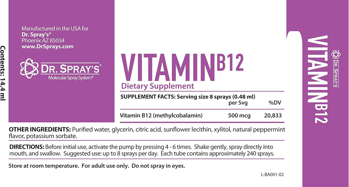 Vitamin B12 Vegan, Mint Flavoured Spray, 30-Day Supply, Sugar Free - görsel 7