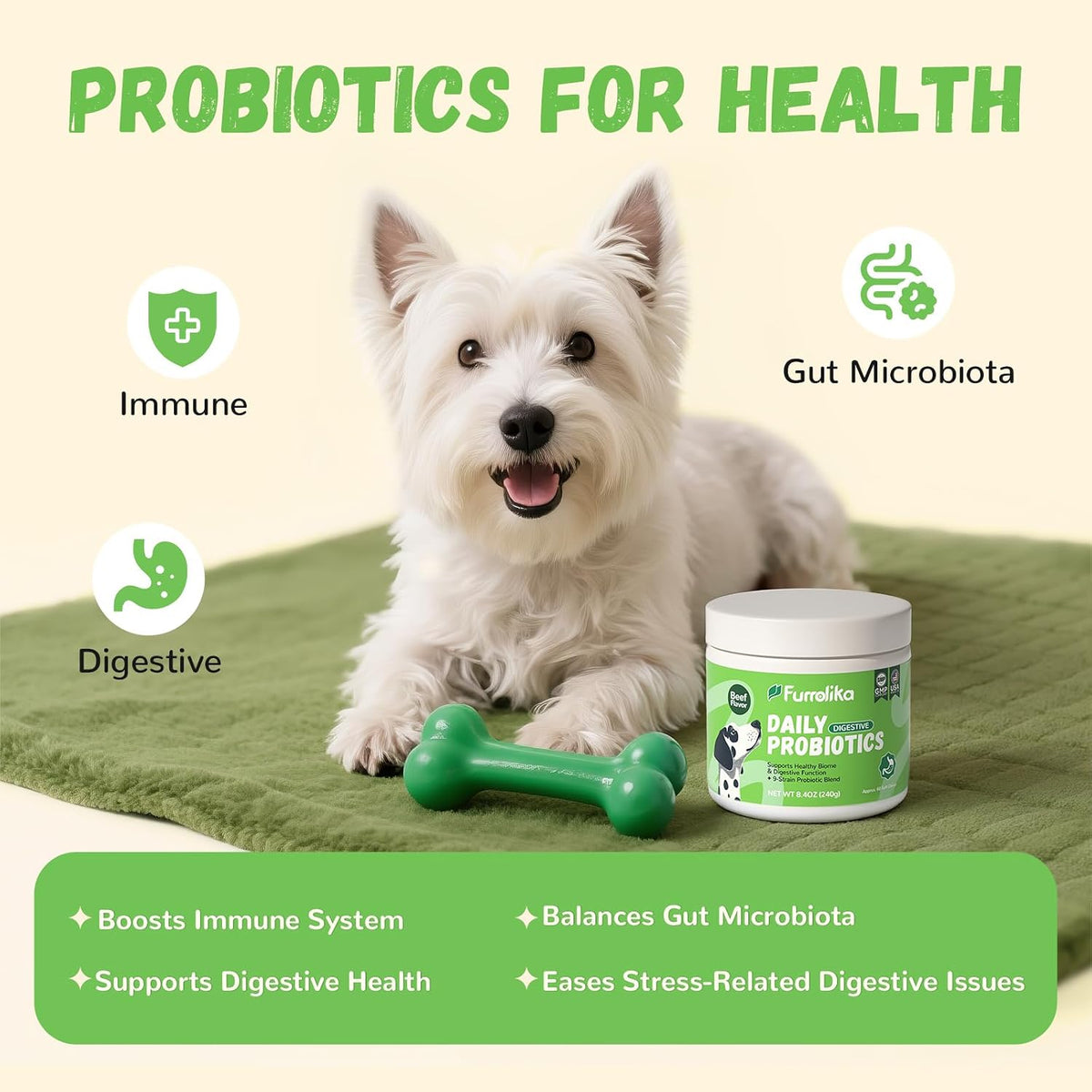 Furrolika 60 Count Probiotics Soft Chews – Beef Flavour Dog Probiotic - görsel 2