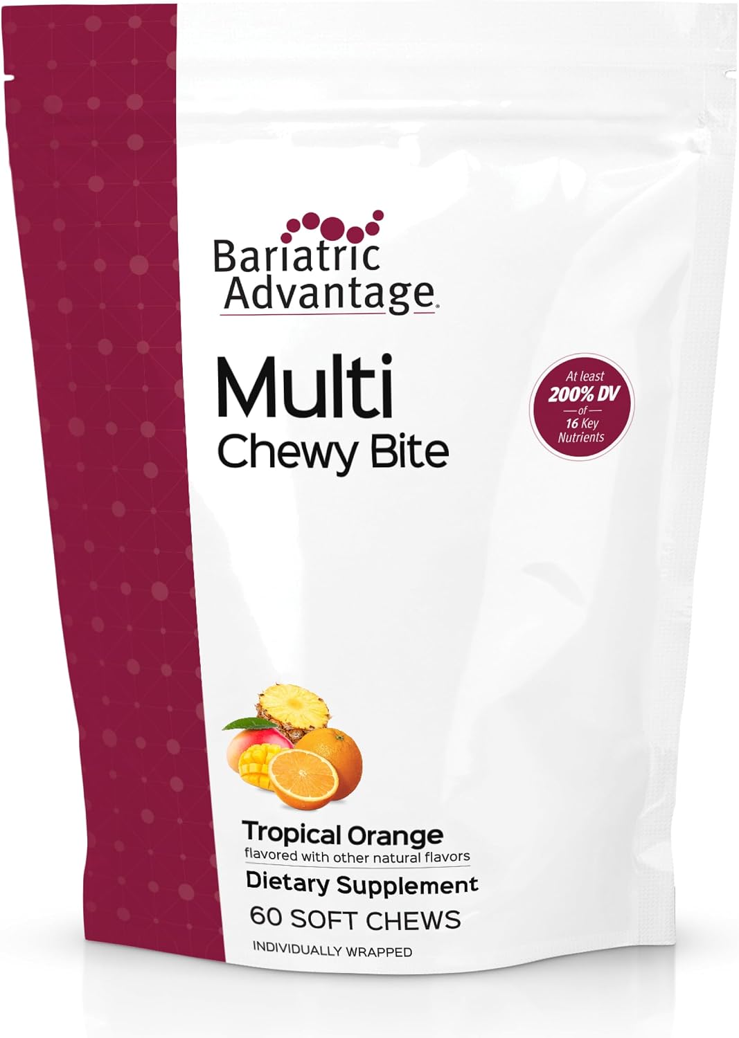Bariatric Advantage Multi Chewy Bite - Soft Chew Multivitamin for Bariatric Surgery Patients - Tropical Orange - 60 Count - görsel 1