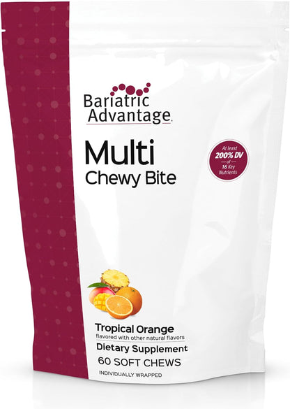 Bariatric Advantage Multi Chewy Bite - Soft Chew Multivitamin for Bariatric Surgery Patients - Tropical Orange - 60 Count