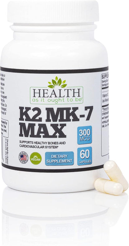 Health As It Ought To Be Vitamin K2 MK-7 Max 300 mcg – Extra Strength, Soya-Free, 60 Capsules
