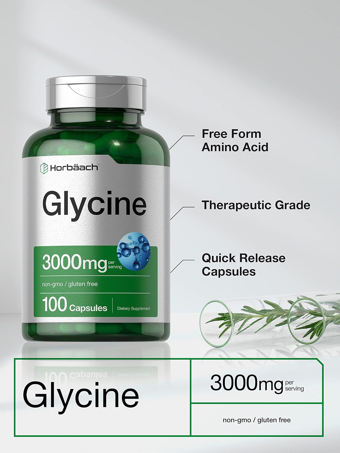 Horbäach Glycine 3000mg Supplement - 100 Powder Capsules - görsel 3