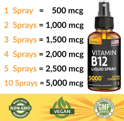 Vitamin B12 Sublingual Spray 5000 mcg – Vegan Methylcobalamin Liquid B12 for Energy, Mood & Brain Health – Gluten-Free, – Image 7