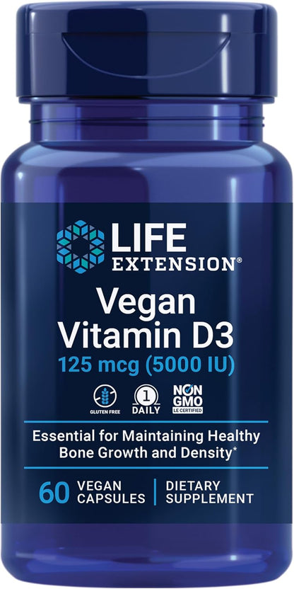 Life Extension Vegan Vitamin D3, 125 mcg (5000 IU), 60 Capsules
