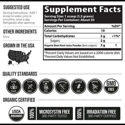 BioBeet Max Strength Beetroot Juice Powder – 20:1 Concentrate, Organic, 50 Servings