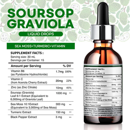 Soursop Bitters Extract Liquid Oil - Organic Graviola Tincture for Cell Support - 2 x 30 ml