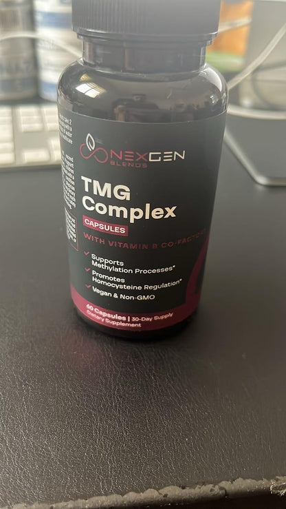 TMG Trimethylglycine Supplement with Methyl B Complex - 500mg Betaine TMG with Methylated B Vitamins for Homocysteine Support - Vegan & Non-GMO (1 Month Supply)