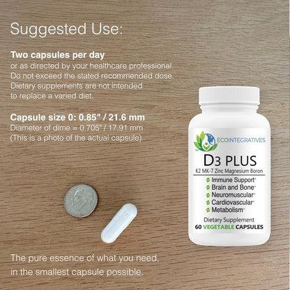 EcoIntegratives D3 Plus - Vitamin D3, K2, Magnesium, Zinc and Boron | 60 Vegan Capsules