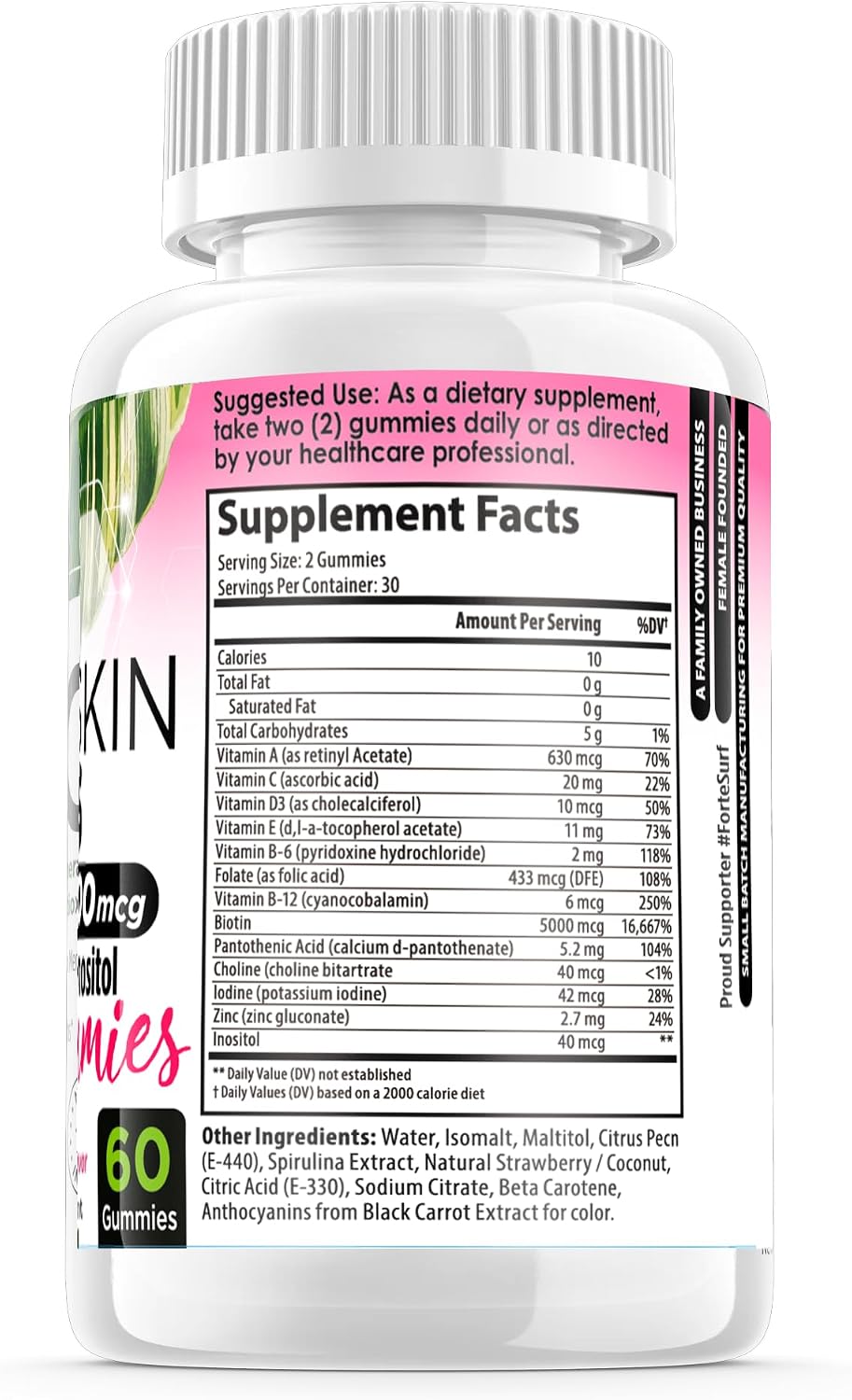 FORTE NATURALS Hair, Skin & Nails Biotin Gummies - 5,000mcg, Sugar-Free, Vegan, 60 Count - görsel 4