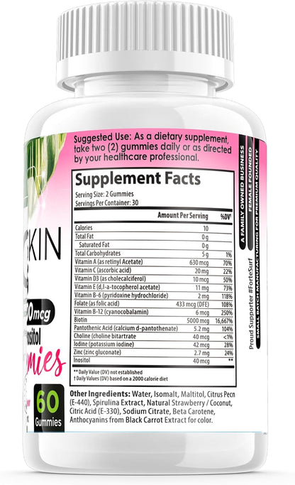 FORTE NATURALS Hair, Skin & Nails Biotin Gummies - 5,000mcg, Sugar-Free, Vegan, 60 Count