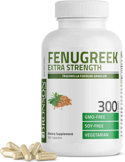 Bronson Fenugreek Seed Powder Capsules, Extra Strength (Non-GMO, Soya-Free, Vegetarian) - 300 Capsules