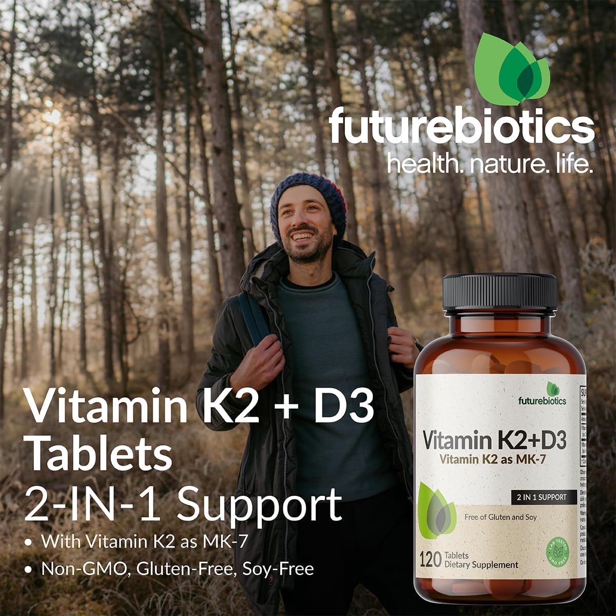 Futurebiotics Vitamin K2 with D3, 2 in 1 Support, 5000 IU Vitamin D3 & 90 mcg Vitamin K2 MK-7 Non-GMO, 360 Tablets - görsel 3