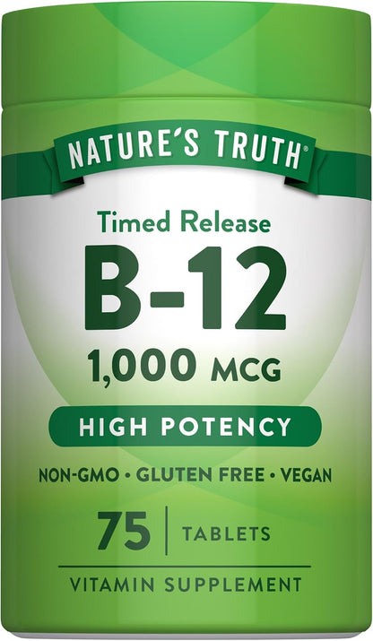 Nature's Truth Vitamin B12 1000mcg Timed Release Tablets – Vegan, Non-GMO & Gluten-free