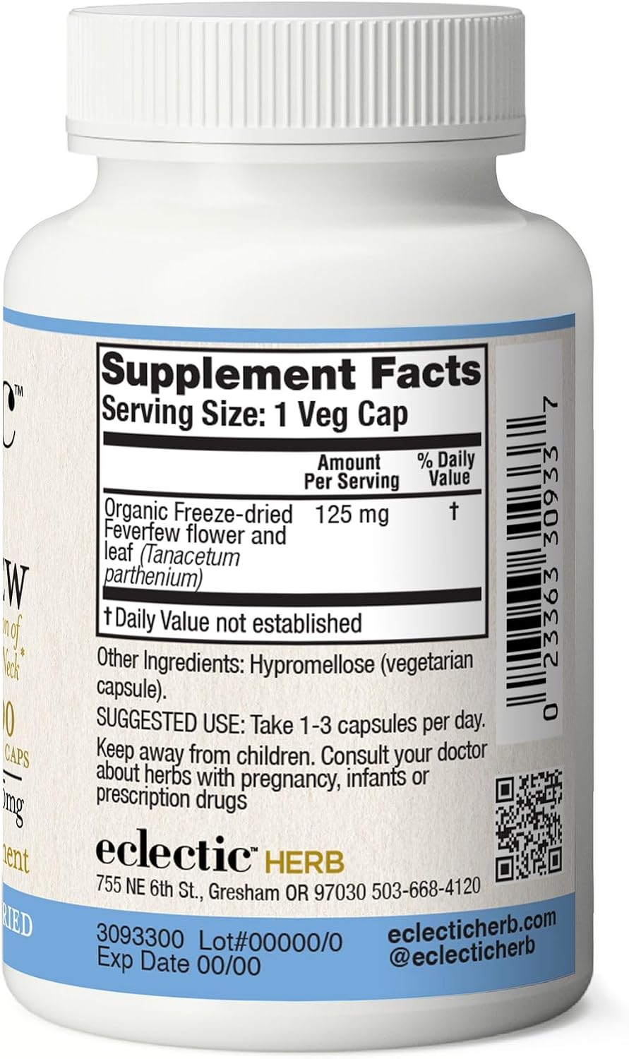 Eclectic Herb Feverfew Capsules - Freeze-Dried Fresh - Support for Head and Neck Tension - 90 Capsules, 125 mg - görsel 4