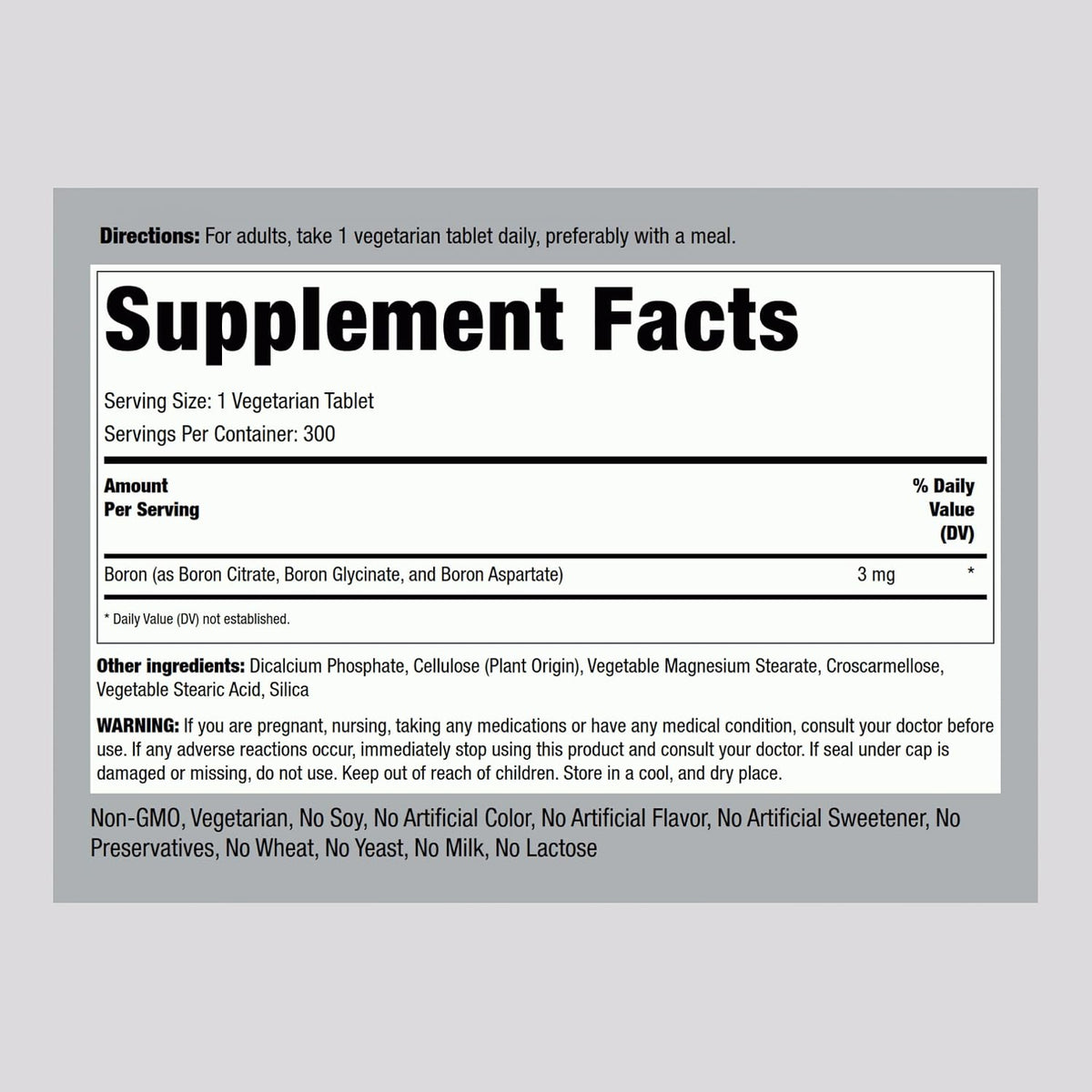 Piping Rock Boron Supplement for Men and Women | 3mg | 300 Tablets | Triple Complex | as Glycinate, Aspartate, Citrate | Vegetarian, Non-GMO, Gluten-free - görsel 2