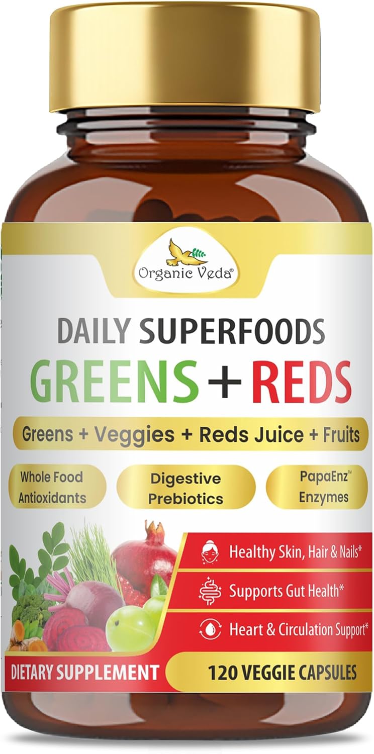 Organic Veda Mixed Greens & Reds Superfood Supplement - 120 Capsules - görsel 1