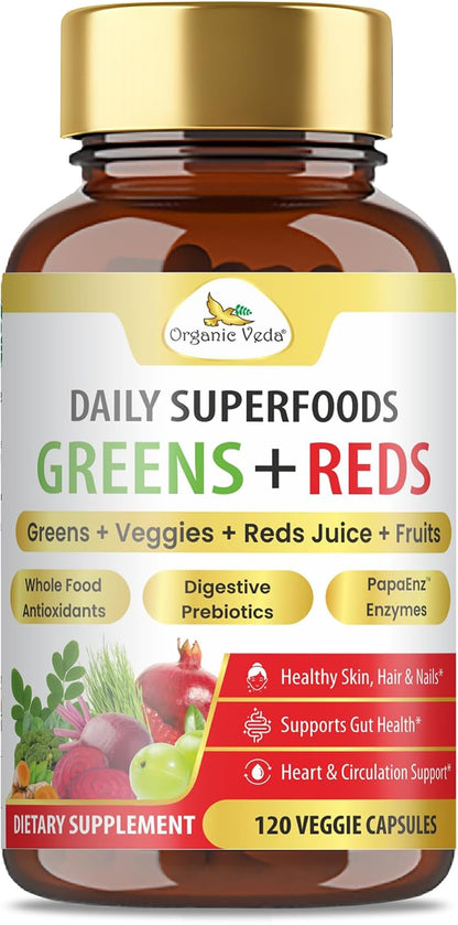 Organic Veda Mixed Greens & Reds Superfood Supplement - 120 Capsules