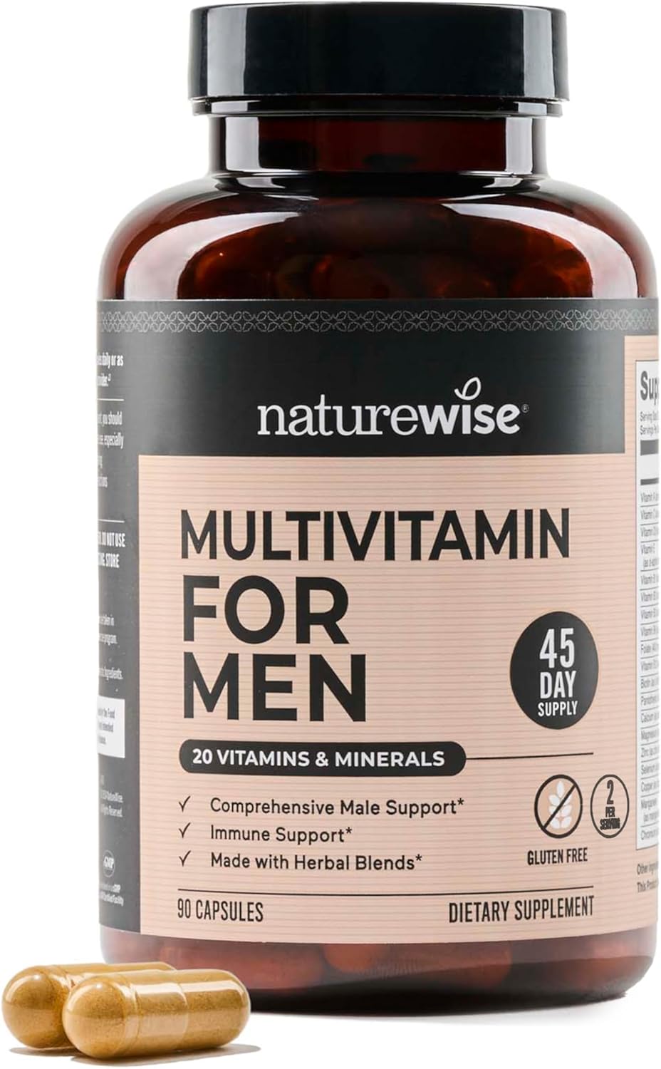 NatureWise Multivitamin for Men - Daily Male Support - Minerals & Herbs for Energy, Performance, Immunity - with Vitamin A, C, D, B-Complex - Soya & Gluten-free, Non-GMO - 90 Capsules (45-Day Supply) - görsel 1