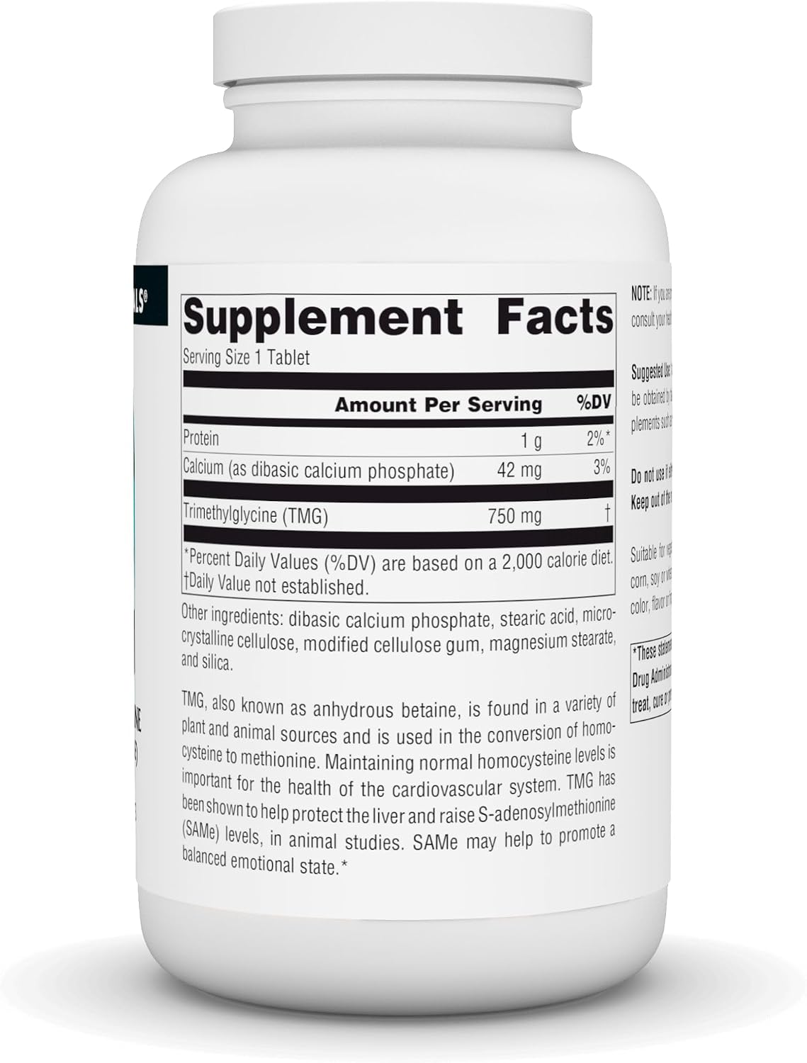 Source Naturals TMG, Trimethylglycine (Anhydrous Betaine) - 750 mg - 240 Vegetarian Tablets - görsel 2