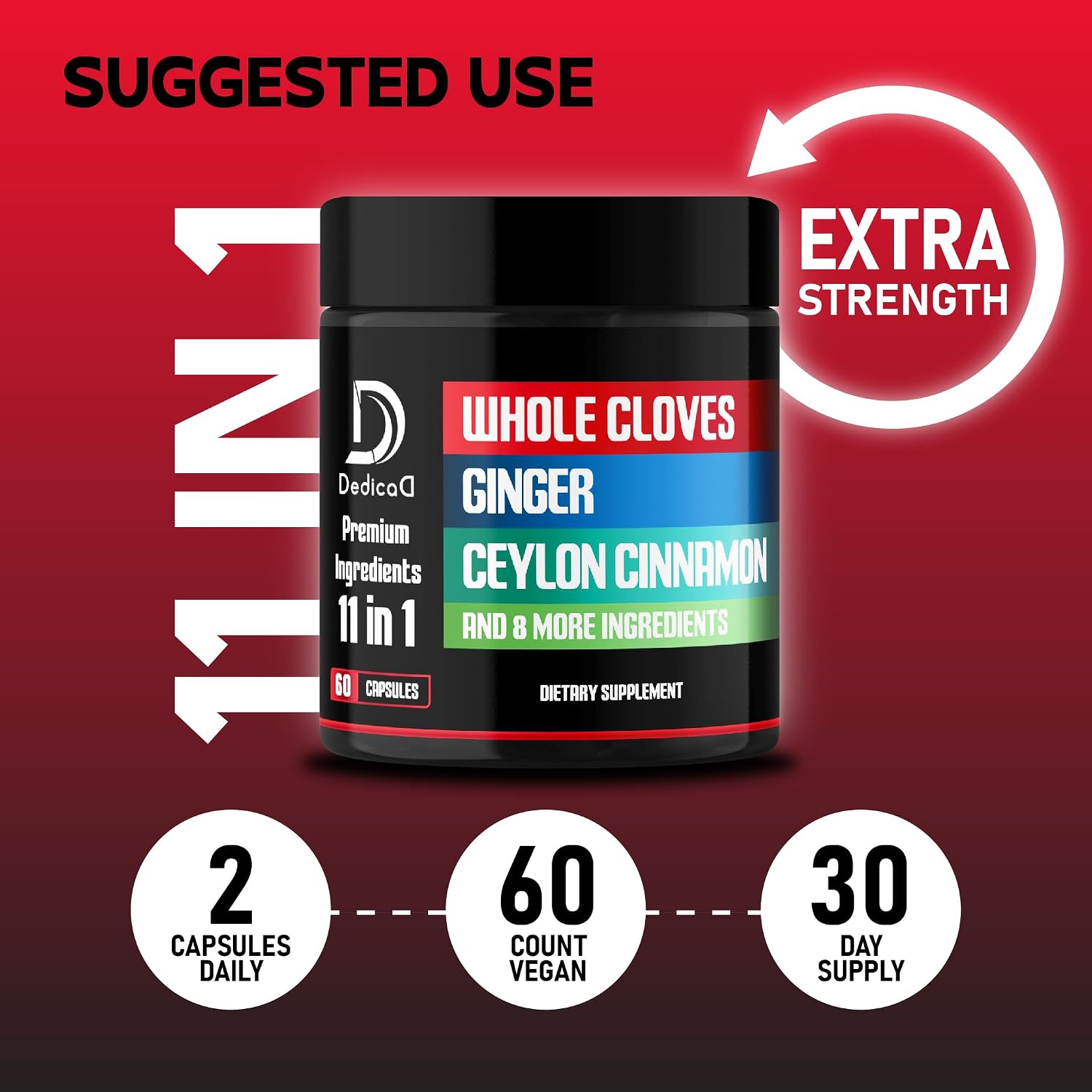 DEDICAD 11in1 Cloves Supplement with Ginger, Ceylon Cinnamon, and 8 Other Herbs - Digestive, Immune, and Mood Support - 60 Capsules (30-Day Supply) - görsel 5