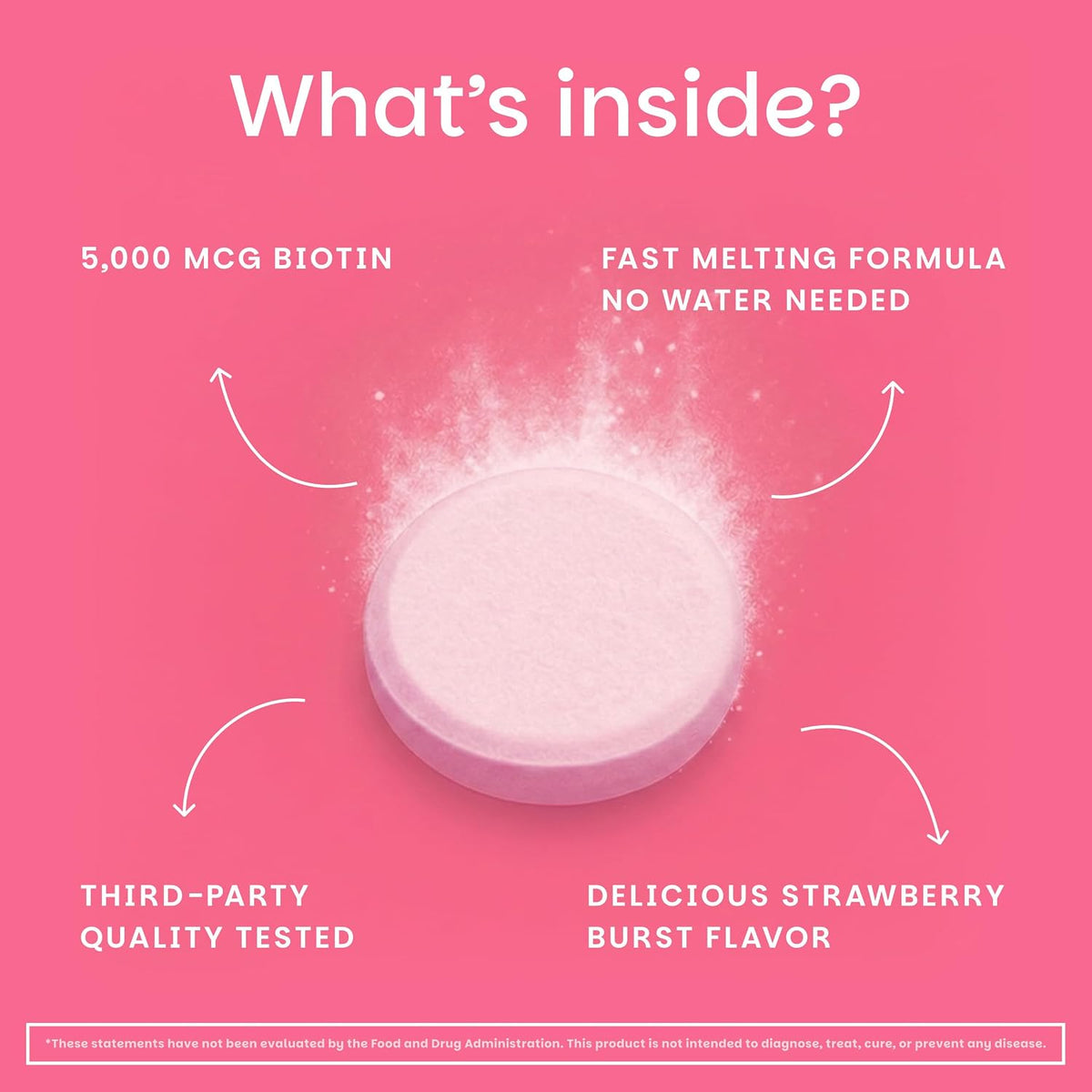 EZ Melts Biotin 5,000 mcg Dissolvable Tablets - Strawberry Burst (90 Tablets) - görsel 4