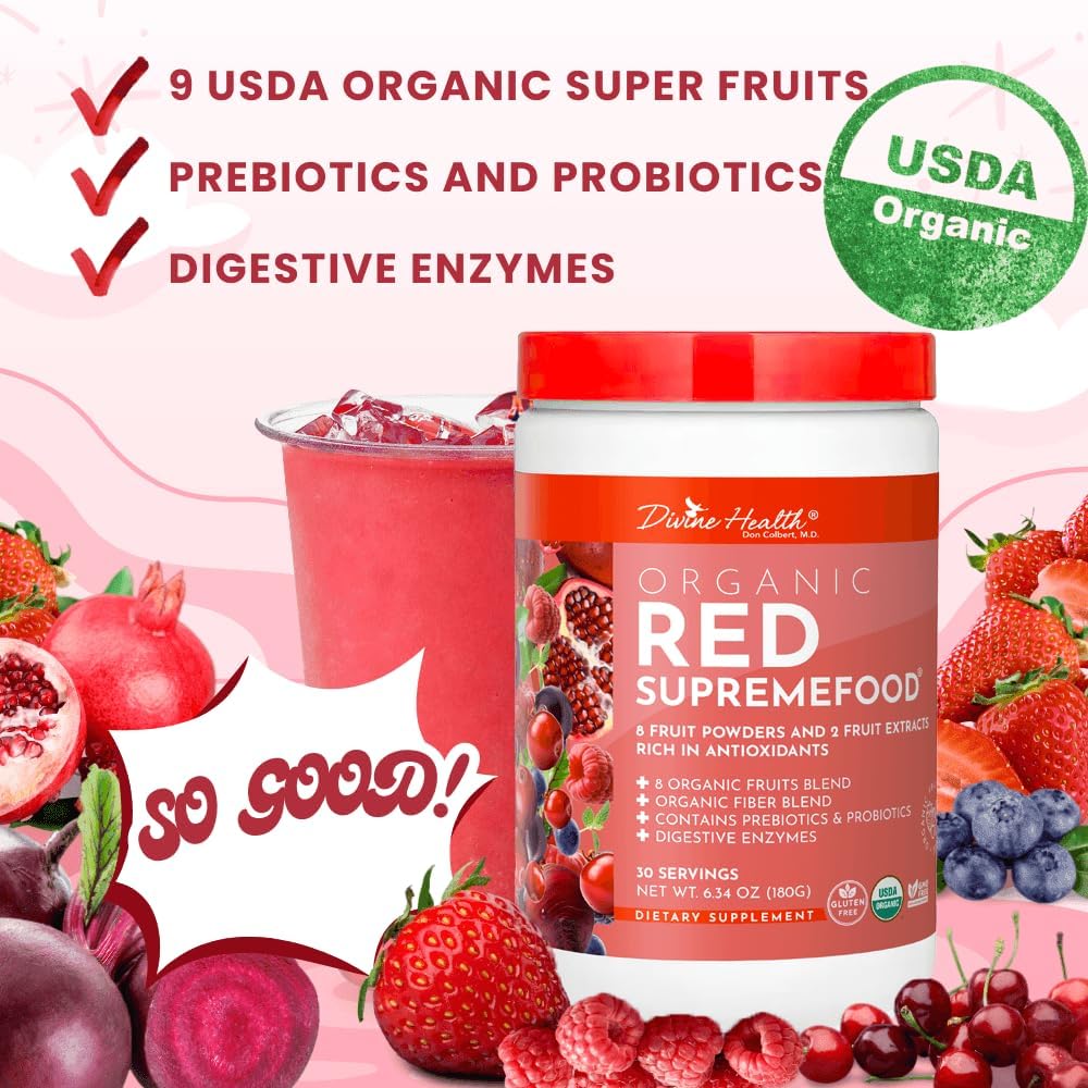 Divine Health Dr. Colbert MD Organic Red Supremefood - Berry Flavoured Blend - 180g (30-Day Supply) - görsel 3