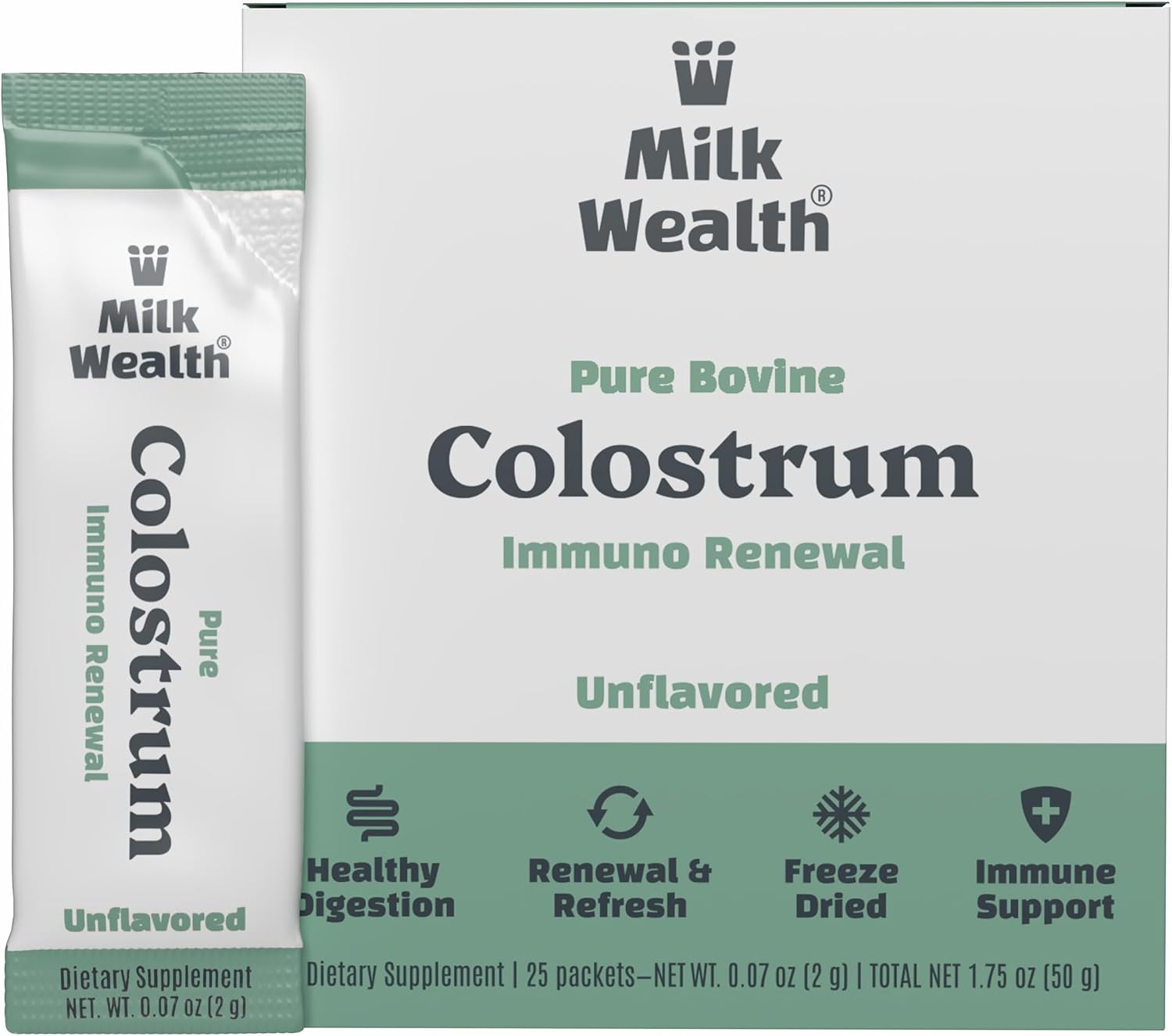 Milk Wealth™ Freeze-Dried Bovine Colostrum Powder – Immune & Gut Health Support, Grass-Fed, Unflavoured (25 Single-Serve Packets) - görsel 1