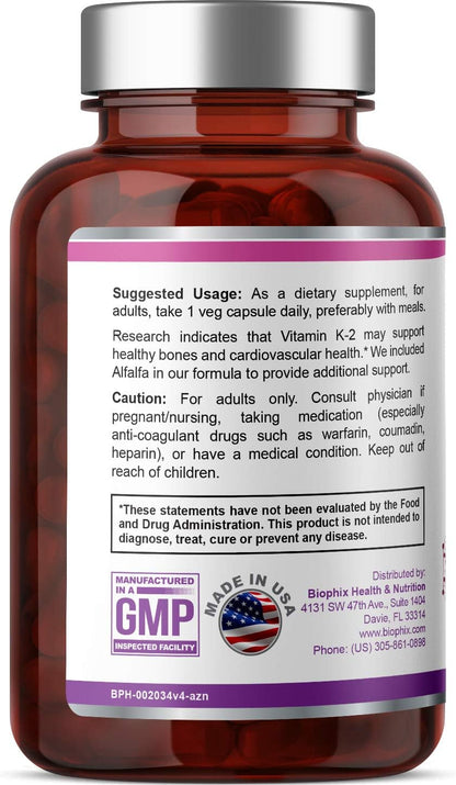 biophix Vitamin K2 MK-4 100 mcg with Alfalfa - 200 Capsules