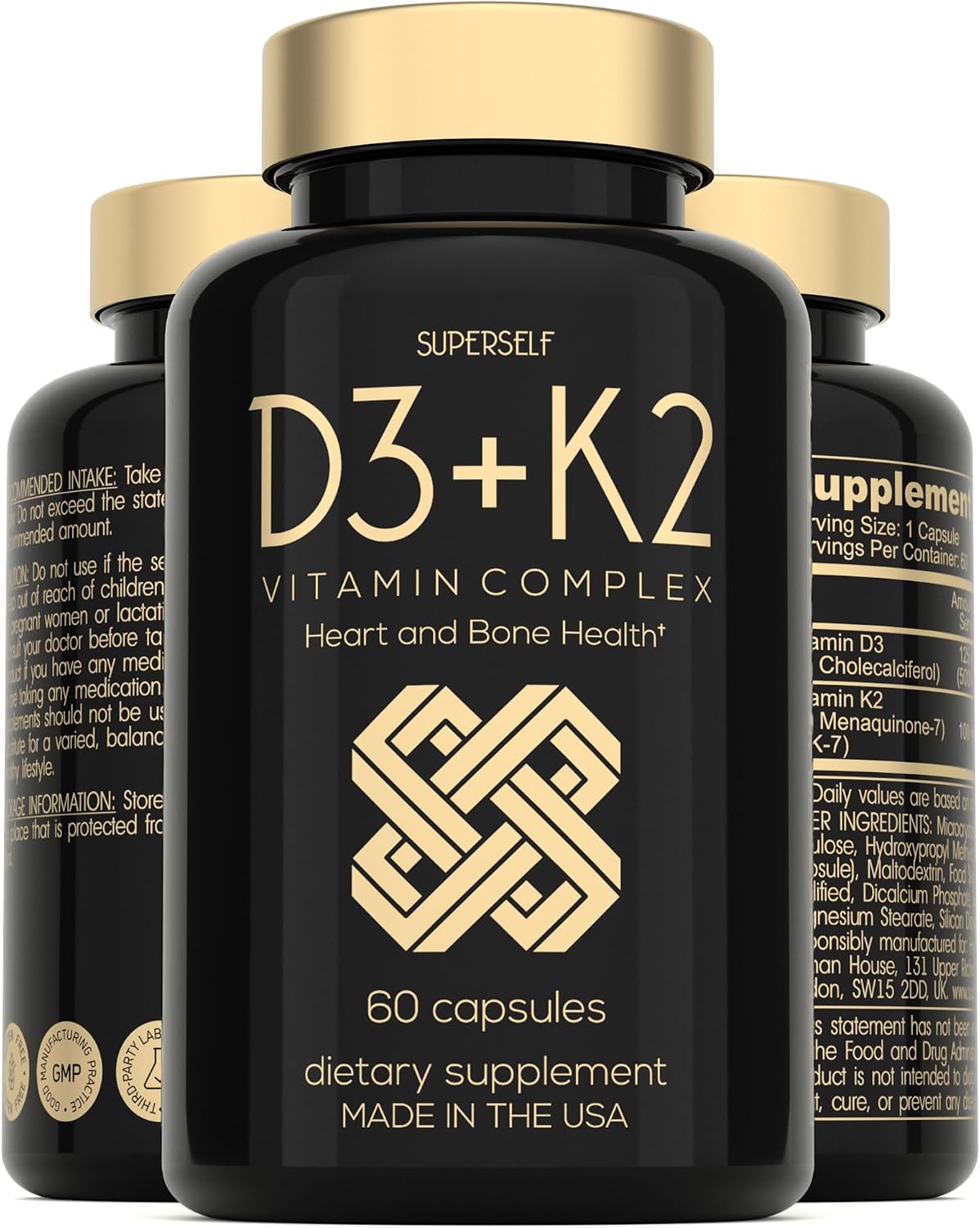 SuperSelf Vitamin D3 K2 Capsules - 5000 IU D3 + 100 mcg K2 MK-7 - 60 Vegetarian Capsules - görsel 1