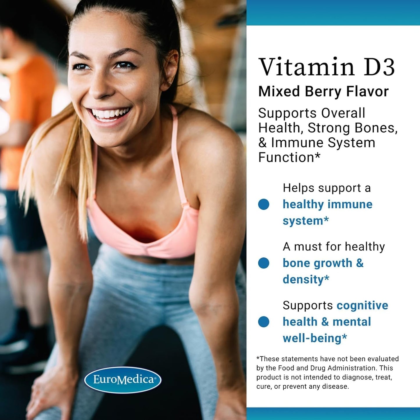 EuroMedica Vitamin D3 5000 IU Chewable Tablets, Mixed Berry Flavour, 90 Tablets - görsel 3