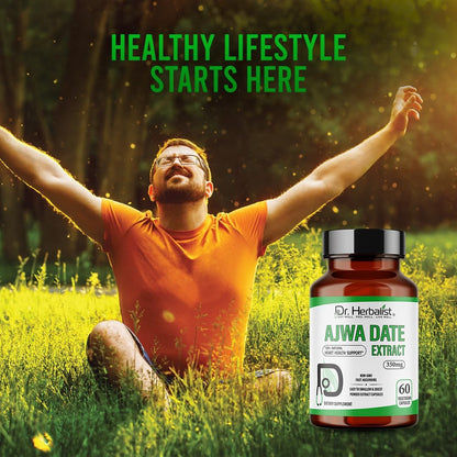 Dr. HERBALIST Ajwa Date Extract 350mg – Energy Support – 60 Vegetarian Capsules