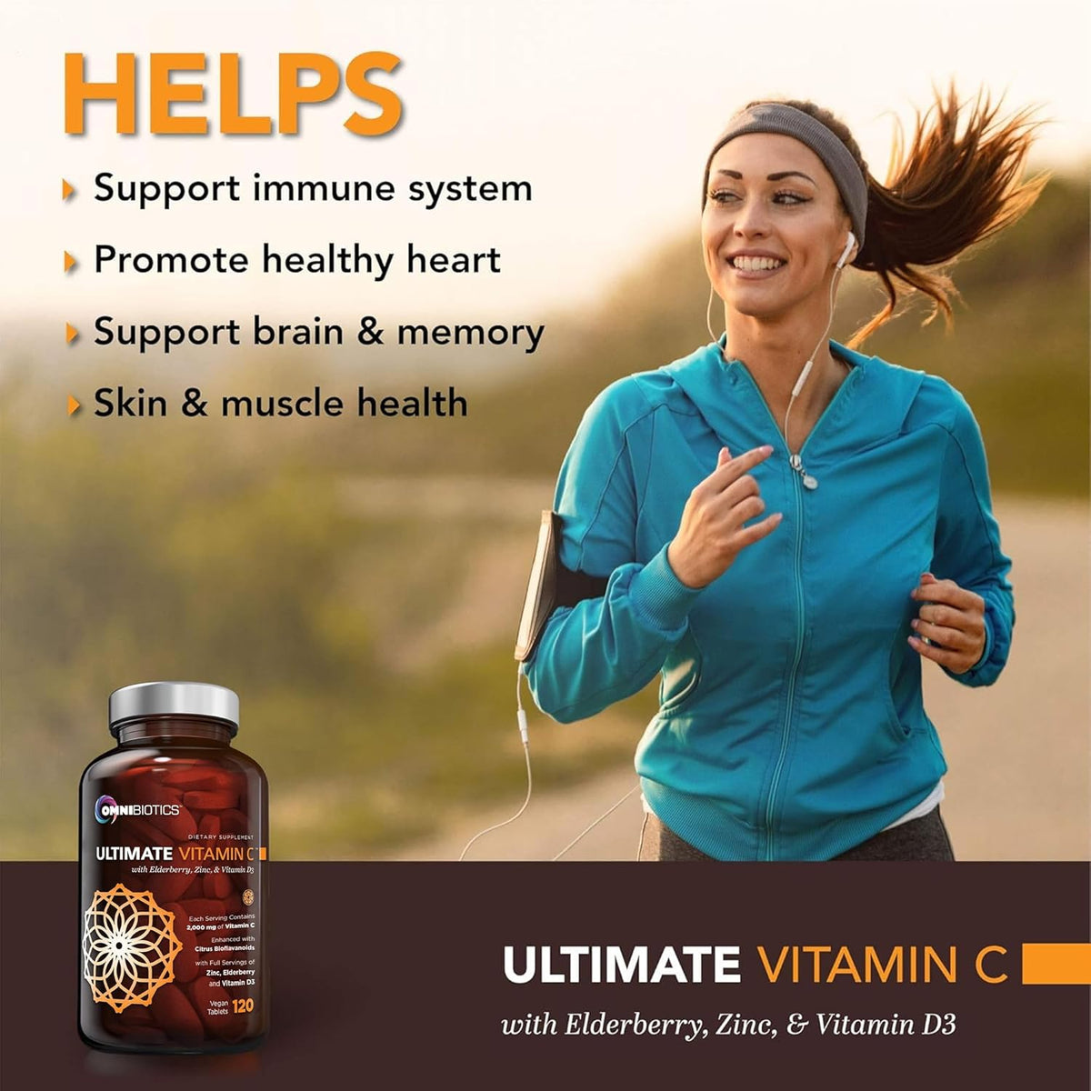 OmniBiotics Ultimate Vitamin C 2000mg with Zinc, Elderberry and D3 – 120 Vegan Tablets - görsel 3