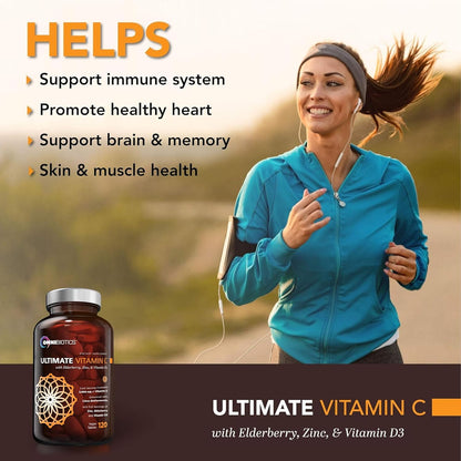 OmniBiotics Ultimate Vitamin C 2000mg with Zinc, Elderberry and D3 – 120 Vegan Tablets