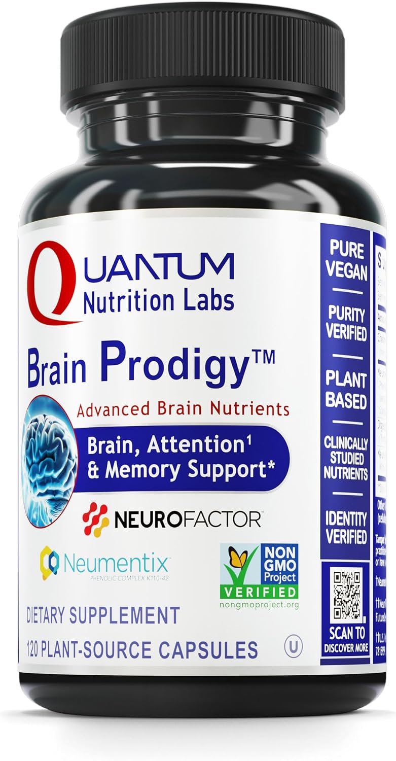 Quantum Nutrition Labs Brain Prodigy - Brain Supplement for Memory and Concentration, 120 Vegetarian Capsules - görsel 1