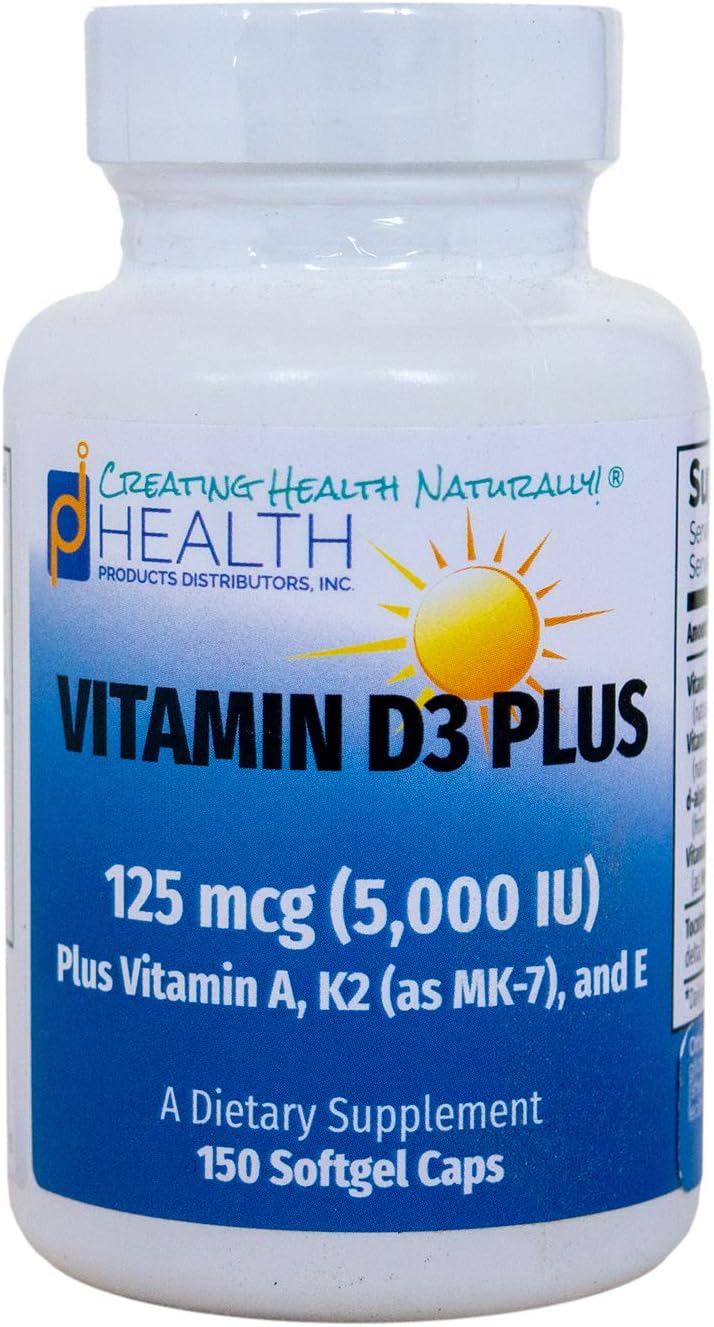 Vitamin D3 Plus - 125 mcg (5000 IU) Vitamin D3 with K2 MK-7 and Vitamin A - 150 Softgels - görsel 1